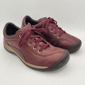 Keen Presidio II Women's 9.5 Red Burgundy Leather Shoes Casual Lace Up Walking